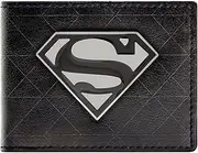 [Man of Steel] Superman Hope Silver Metal Badge Black ID and Card Bi-Fold Wallet