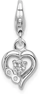 [JewelryWeb] 925 Sterling Silver Fancy Lobster Closure Click on CZ Cubic Zirconia Simulated Diamond Polished Love Heart Charm Pendant Necklace 22x8mm
