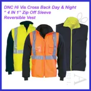 DNC workwear Hi Vis Cross Back Day Night 4 IN 1 Zip Off Sleeve Reversible Vest