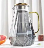 Black Diamond Glass Pitcher with Lid [68 Oz], Elegant Design Water Pitcher with