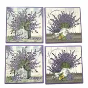 Kitchen Cork Backed Coasters Lavender Ceramic Set 4