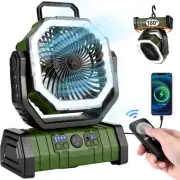 Odoland 30000mAh Camping Fan with LED Lantern, 11.2x8.7x4.3 inches, Green