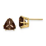 14k Yellow Gold 8mm Trillion Smoky Quartz Earrings