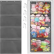 Stuffed Animal Storage Bag Over The Door Stuff Animals Organizer with 4 Large Pockets Hanging Mesh Bags Plush Toys Bedroom Nursery Kids Toy Holder
