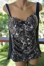 NEW Autograph Swimwear BLACK Print TANKINI Top Size 26 RRP $129. Sweetheart Neck