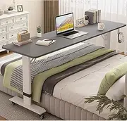 Over Bed Desk,Over Bed Table with Wheels Adjustable Height,Bed Desk,Ecological Solid Wood Board,Carbon Steel Legs, Swivel Rollers(Gray,120x40cm/47.2x15.7in)