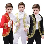 3 Pieces Ring Bearer Suit Boys Kids Suit Formal Suit Suit Blazer Clothing Set Party Special Occasion Vintage Cool Formal Graphic Jacquard Black White Red Poly