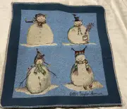 Lot Of 4 Tapestry Squares Finished edges Of Four Snowmen, "Snowmates"