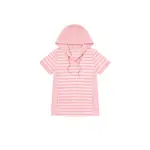 FILA 女吸濕排汗短袖條紋連帽T恤-粉色 5TEY-1721-PK