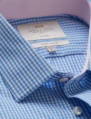 Hawes & Curtis Non-Iron Blue & White Gingham Extra Slim Shirt | Contrast Detail Size: 16" collar, 36" sleeve