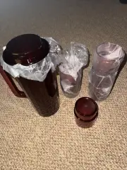 New Tupperware Burgundy cranberry? Acrylic Pitcher With 6 Cups Set