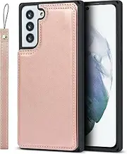 [Cavor] PU Leather Wallet for Samsung Galaxy S21/ S21 5G Case Flip Magnetic Clasp Back Cover Shockproof Soft TPU Phone Cases with Lanyard & Card Slots Holder & Kickstand Protective Case-Rose