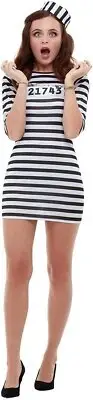 Smiffys 47787L Convict Costume, Women, Black White