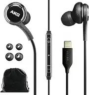 SAMSUNG AKG Wired Earbuds Original USB Type C in-Ear Earbud Headphones with Remote & Microphone for Music, Phone Calls, Work - Noise Isolating Deep Bass, Includes Velvet Carrying Pouch - Black