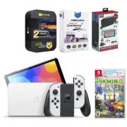 Nintendo Switch White OLED Console with Pikmin 4 and Gaming Kit