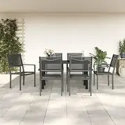 Generic 7 Piece Garden Dining Set Black Steel and Textilene,3200729