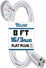 Flat Plug Indoor Extension Cord 8 Ft, 3 Prong 13A Power Cord, 16 Gauge Heavy Dut