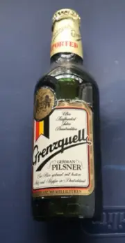 Collectible Vintage Grenzquell German Pilsner 12 oz Green Bottle Empty RARE
