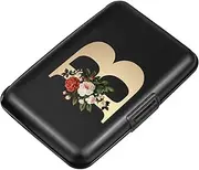 [Simikol] Hard Shell Card Holder Initail Letter Rose Flower Credit Card Case RFID Blocking Mini Wallet for Women and Girls, Letter B, B