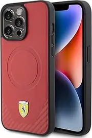 Ferrari Phone Case [Official Licensed] by CG Mobile | Mag-Safe Compatible | PU Leather Case with Bottom Carbon PU | Protective Case/Cover Compatiblewith iPhone 15 Pro (6.1-Inch) 2023 - Red