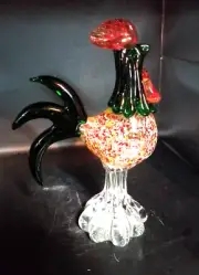 Vintage Murano Style Blown Art Glass Rooster Chicken Figurine 10 inch Millefiori