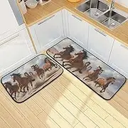 XYMZR Kitchen Mat Desert Horse Racing for Floor, 2 Piece, Non Slip Washable Kitchen Rugs for Kitchen & Home Decor, Sink, Bathroom 19.7” x 27.6” + 19.7” + 47.2”