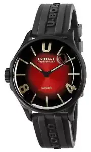 U-Boat Darkmoon Black PVD Red Dial Black Rubber Strap Quartz Mens Watch 9501