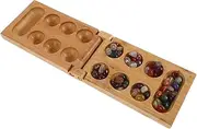 FELTECHELECTR 1 Set Antique Mancala Board Game with Stones Portable Folding Wooden Mancala Game for Adults with Convenient Storage Box