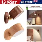 Rechargeable Dimmable Touch Control LED Night Light Wooden Bedside Wall Lamp AU
