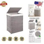 Durable Rectangular Laundry Hamper with Lid - 23.8-Gallon Capacity Grey Design
