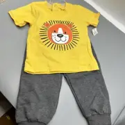 Quacker Jack Pants & Top Set "Yellow Lion" size 12M Yellow Top Grey Pants New