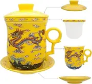 Porcelain Tea Cup with Lid and Saucer Infuser Sets - Chinese Jingdezhen Ceramics Coffee Mug Teacup Loose Leaf Tea Brewing System for Home Office