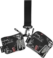 [XYMZR] Mini Zip Around Wristlet keychain Wallet Gothic Skeleton Hat for Women Personalized Pattern Detachable Dual Pouch Wristlet Portable Wallet Phone Coin Purse, Multi-colored, One Size
