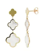 Italian Gold 14K Pearl Clover Dangle Earrings