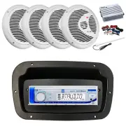 Dual Marine Radio,Spa Bezel,Adapter,Antenna,Amp,Kit, 4x 6.5" 150W White Speaker