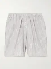 [Deiji Studios] Deiji Studios - Striped Organic Cotton-poplin Shorts - Light blue - medium medium Blue