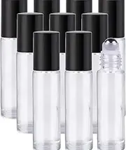 TAVVKE 10ml Clear Glass Essential Oil Roller Bottles with Stainless Steel Roller Balls, Leakproof Container, Perfect for Aromatherapy & Facial Body Care, Refillable Roll-on Bottles with Lids (10Pcs)