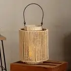 Woven Lantern with Handle Paper Rope Candle Holder Handcraft Rustic for Living