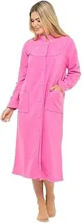 [Lady Olga] (10-12, Dark Pink) - Ladies Warm Fleece Long Sleeve Button & Pockets Front Soft Dressing Gown Jacket