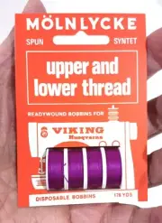 Molynecke Vintage Lot 7 cards pre wound bobbins with box Magenta thread