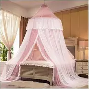 Princess Bed Canopy for Girls Bed Canopy Curtain Double Layer Sheer Mesh Dome Bed Curtain Round Lace Princess Mosquito Net Tent for Twin Full Queen King Size