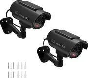 Twilight Garage Dummy Camera, 2 Pack Waterproof Bullet Simulated CCTV Solar Fake Security Cameras with Flashing Red LED Light & Warning Security Alert Sticker, Indoor Outdoor Use(Black)