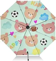 [RPLIFE] Travel Umbrella Windproof Folding Umbrella Compact, Umbrellas for Backpacks/Handbags, Rain, Wind and Sun, Cute Bear Faces