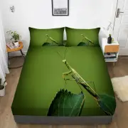 Insect Mantis Kids Bed Decor Fitted Sheet Set Single/Double/Queen/King Size