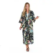 Ebony Exotica Kimono Robe – Hand Screen Printed, Cotton, Versatile