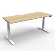 Height Adjustable Single Sided Workstation Natural Oak And White