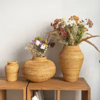 在飛比找蝦皮商城精選優惠-秋藤編織 桌面收納  花瓶 拍攝道具 美式傢俱 花籃子編織收