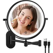 Rechargeable Wall Mounted illuminated Makeup Mirror Light 8-inch Double-sided 10x Magnifying Bathroom Mirror 3-color Lighting Touch Screen Dimming Extended Arm