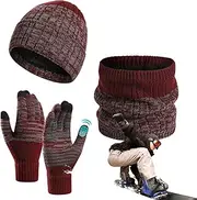 [Generic] Hat Scarf Gloves Set | Fleece Lined Beanie Hat - Touch Screen Gloves Neck Gaiter, Hats and Gloves, Cold Weather Gear