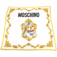 在飛比找Yahoo奇摩購物中心優惠-MOSCHINO 鏡框泰迪熊印花白底真絲方巾 圍巾(88x8